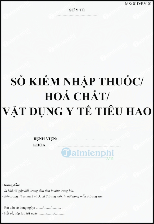 Mẫu sổ kiểm nhập thuốc, hóa chất, vật dụng y tế tiêu hao