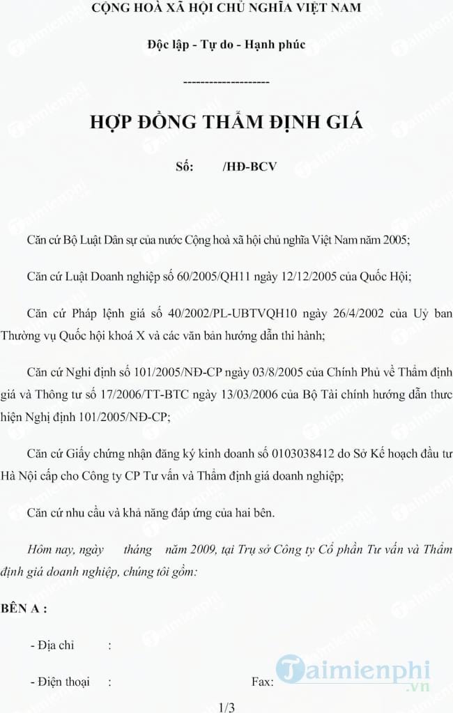 Hợp đồng thẩm định giá bất động sản