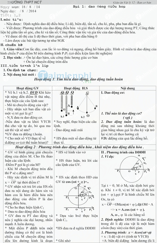 Giáo án Vật lý lớp 12 ban Cơ bản