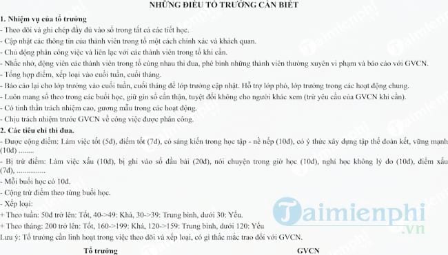 Mẫu sổ theo dõi của tổ trưởng