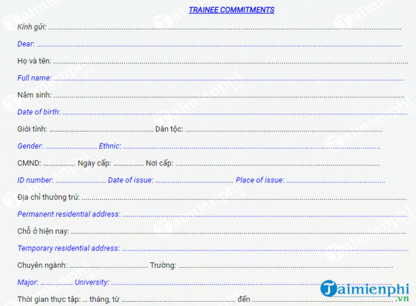 mau giay cam ket bang tieng anh