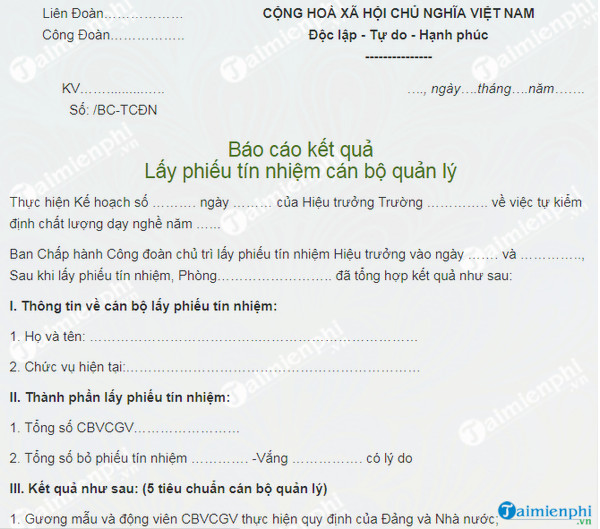 mau bao cao ket qua lay phieu tin nhiem