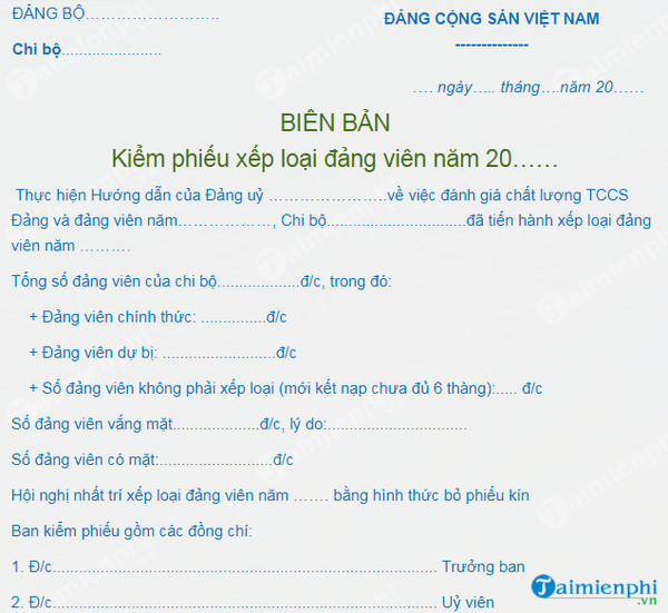 mau bien ban kiem phieu xep loai dang vien