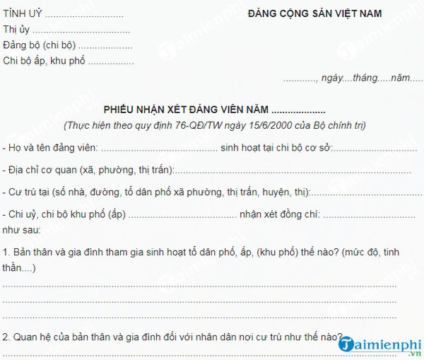 mau nhan xet dang vien