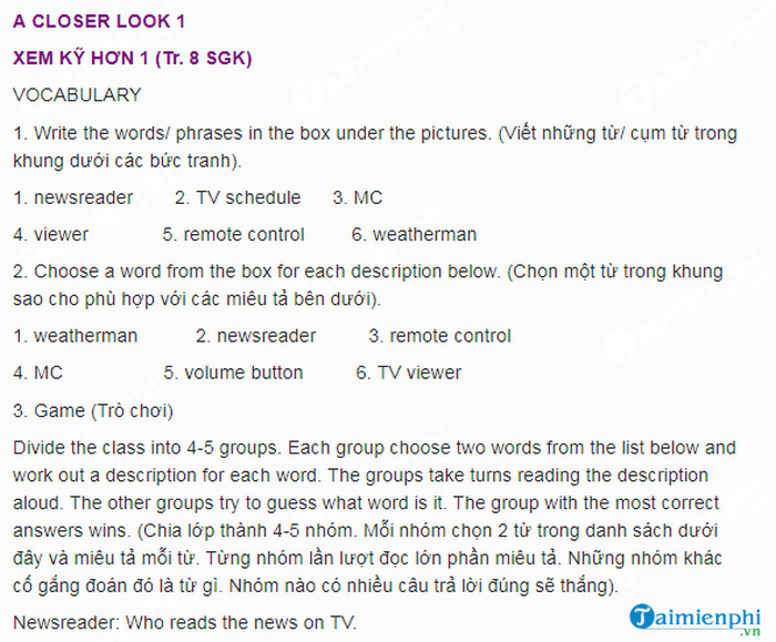 giai bai tap tieng anh lop 6 unit 7